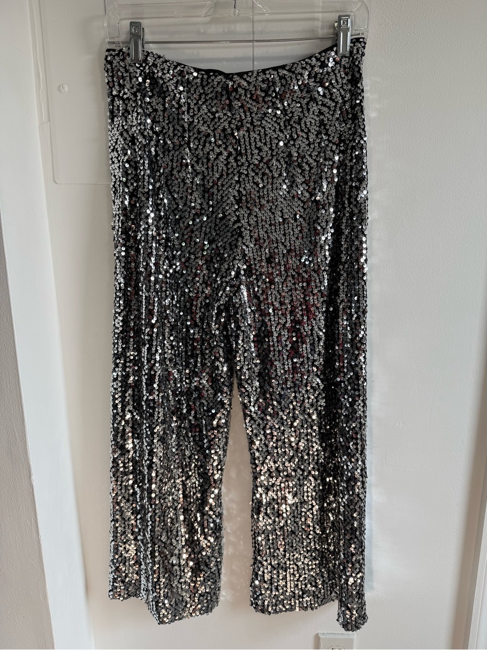 Maeve Anthropologie Sequin Wide-Leg Pants Silver - party Vegas nightclub - Picture 4 of 7